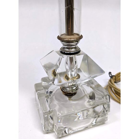 Vtg Mid-Century MCM Etched Crystal Glass Candlestick Table Nightstand Lamp 13" - Picture 4 of 9